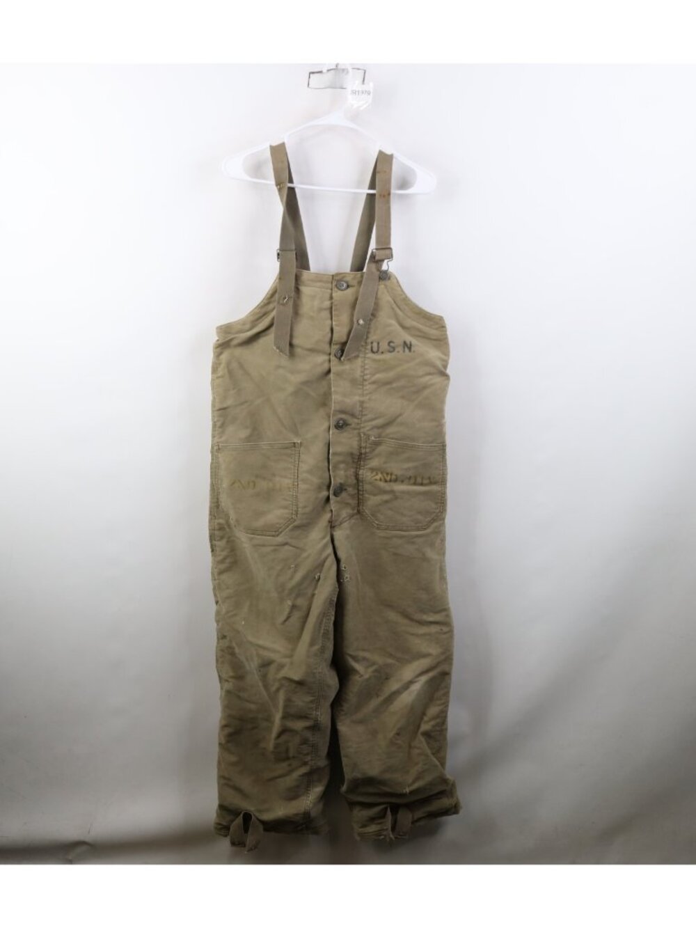 Vintage 40s WWII Mens Small Thrashed Wool Lined Stenciled US Navy Overalls Bibs